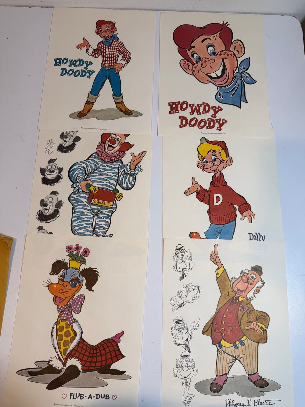 Rare Lot 6 vtg HOWDY DOODY Characters Promo Comic Art Prints NBC TV 8.5"x 11"